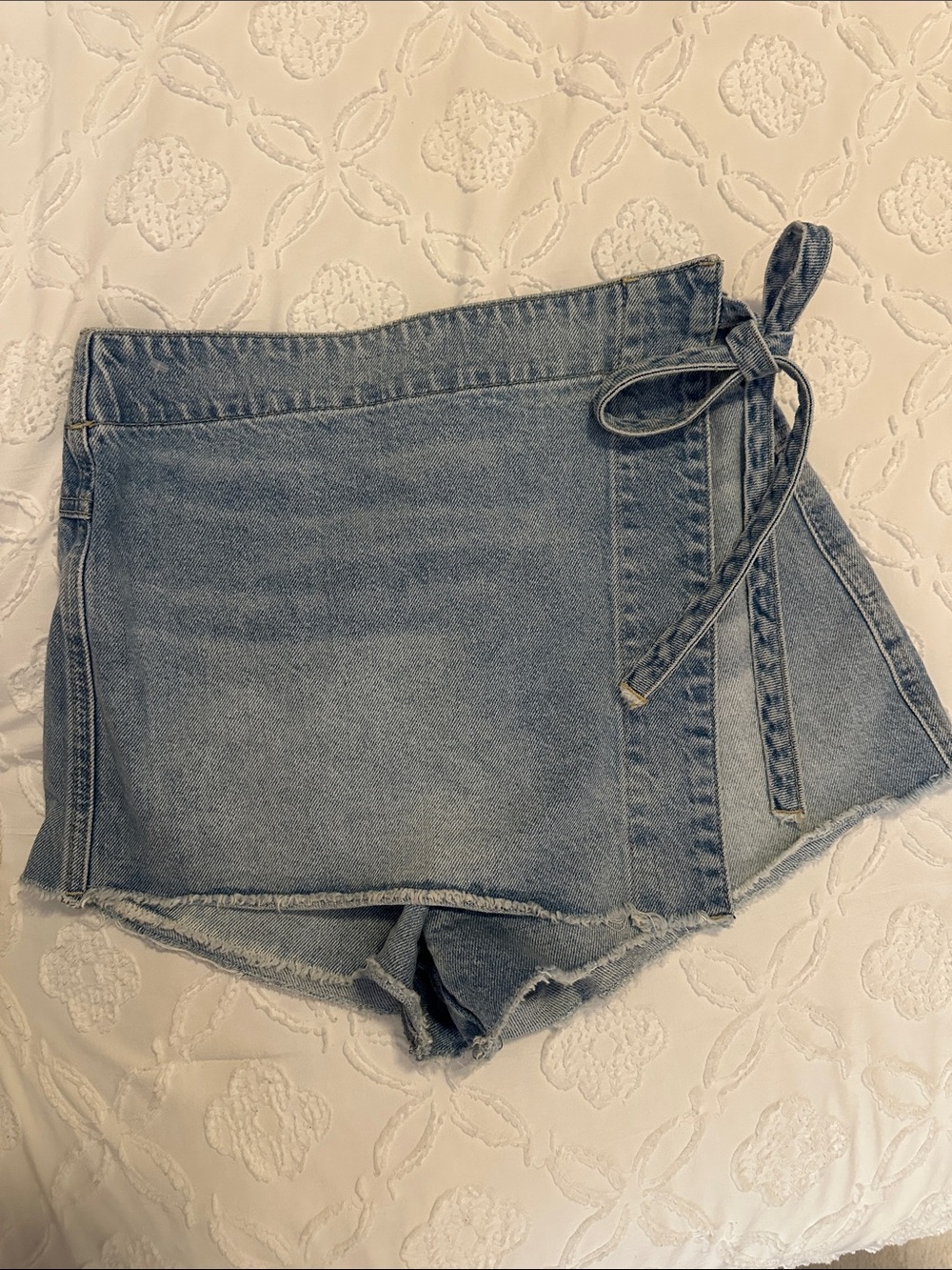 We The Free Light Blue Frayed Denim Shorts